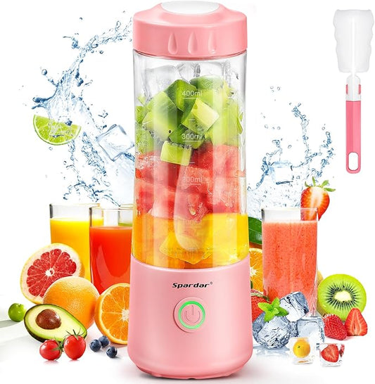 Spardar Portable Blender for Shakes and Smoothies, 4000mAh Personal Blender with 6 Blades, USB Rechargeable Blender Bottles Electric, Mini Blender Cup Portable Juicer for Home Sports Outdoors