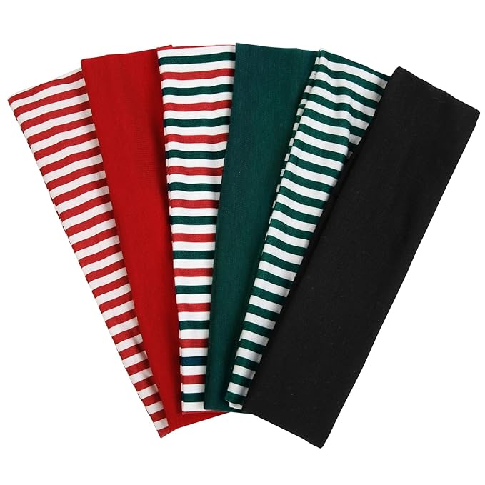 TERSE Christmas Headbands for Women - Short Hair Striped Non Slip Elastic Sweat Bands - Soft Fabric - Workout Yoga Running Sport Christmas Accessories