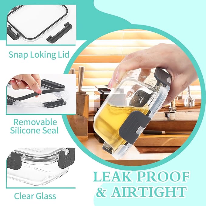 Skroam 10-Pack Glass Meal Prep Containers, Food Storage Containers with Snap Locking Lids, Airtight Bento Boxes for Microwave, Oven, Freezer and Dishwasher