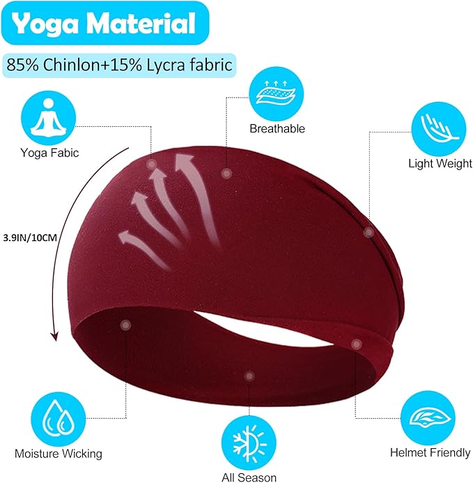 RITOPER Wide Headbands for Women Non Slip, Workout Yoga Running Womens Headband Boho Hair Bands for Women's Hair, Thick Sweat Head Bands Solid Head Wraps Bandana