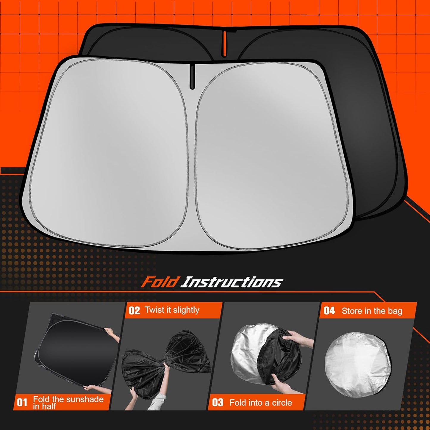 Custom Fit Windshield Sun Shade for H-yundai Palisade 2020-2025 - Full Coverage, 210T Reflective Fabric, Double-Layer Design - Blocks 99% UV Rays, Keeps Car Cool, Easy to Install and Store