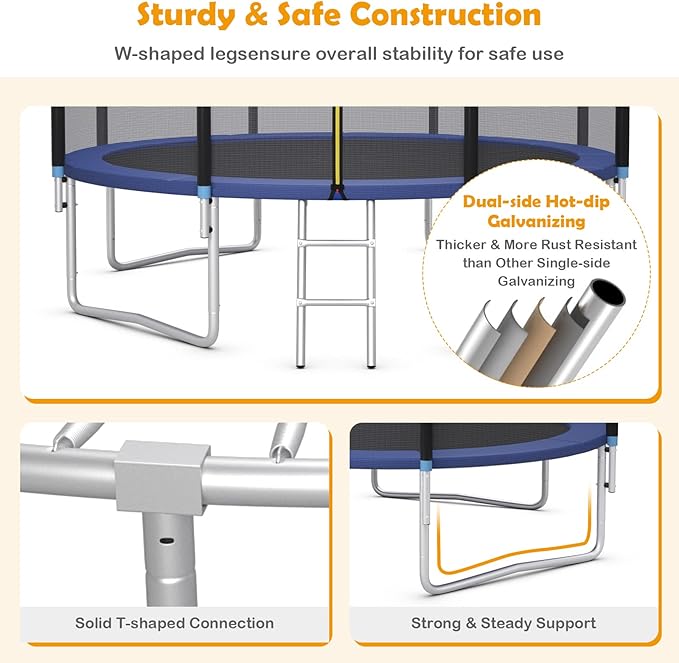 GYMAX Trampoline, 8FT 10FT 12FT 14FT 15FT 16FT Recreational Trampolines w/Safety Enclosure Net & Ladder - ASTM Certificated, Outdoor Trampoline for Kids and Adults