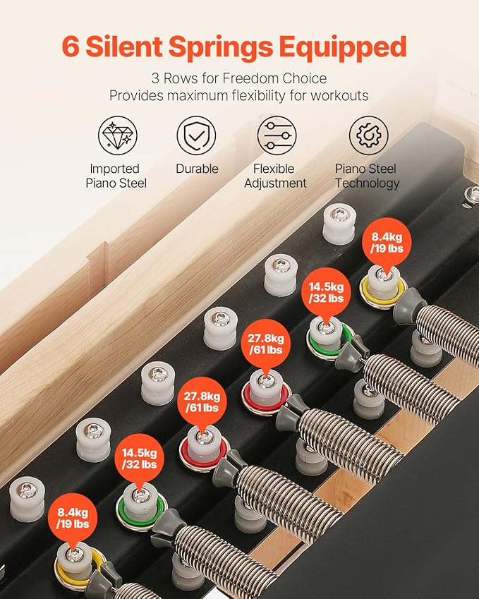 VEVOR Pilates Reformer Machine, Pilates Workout Equipment for Home Gym Studio Use, Pilates Bed with Dual Resistance- Spring & Cord, Reformer Set, Up to 400 LBS