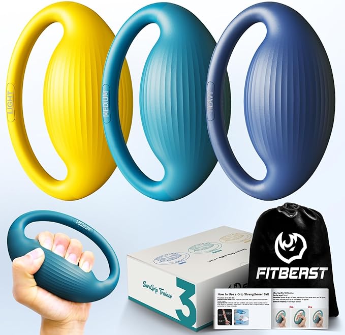 FitBeast Hand Exercise Balls - 3 Resistance Levels Stress Balls for Adults, Squeeze Balls for Hand Therapy, Rehabilitation, Arthritis, Muscle Building