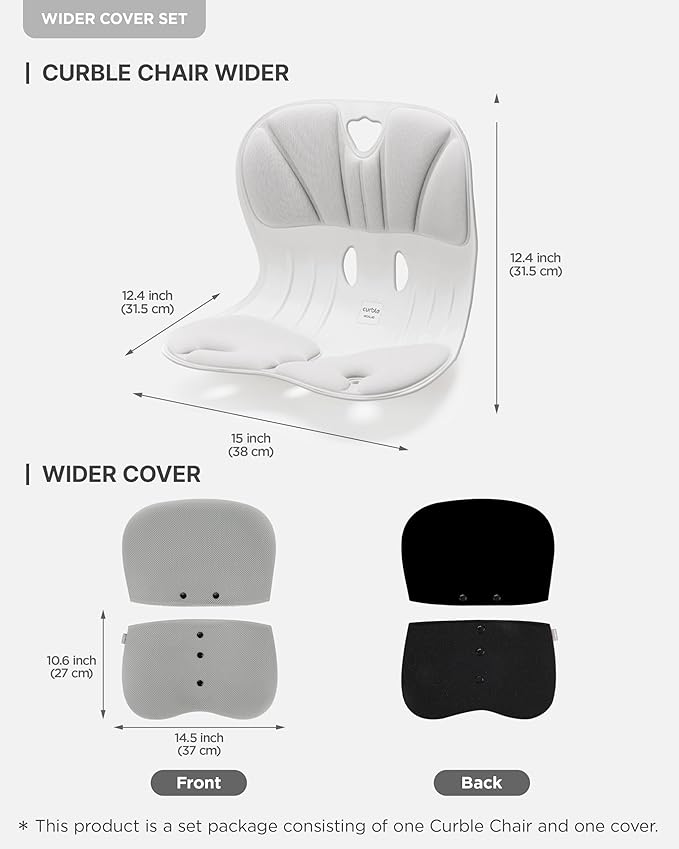 curble Wider(Standard Wide) Cover Set – Lower Back Support Chair with Detachable Cover, Lumbar Support Back Posture Corrector, Back Pain Relief (Set Grey)