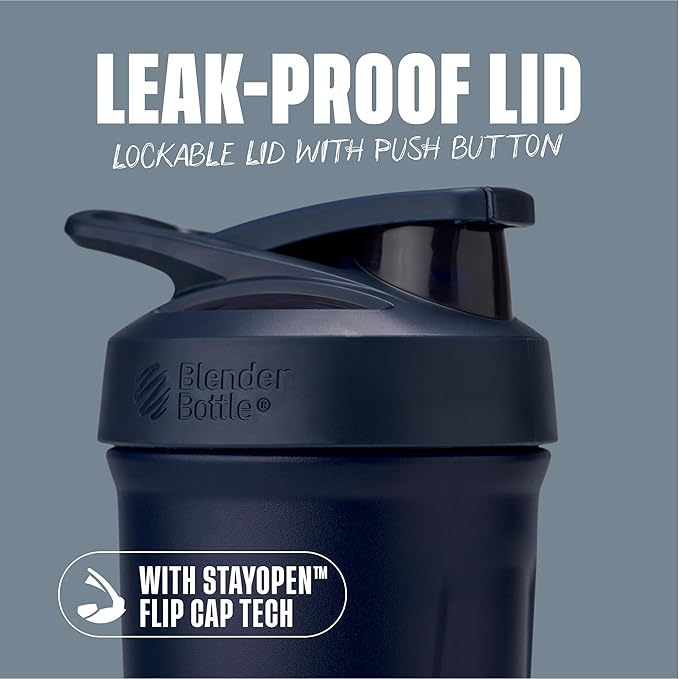 BlenderBottle Sport Insulated Stainless Steel Shaker Bottle with Wire Whisk, 24-Ounce, Navy – Protein Shakes & Hydration for Athletes & Fitness Enthusiasts, Easy Mixing, Keeps Drinks Cold, Lockable Lid