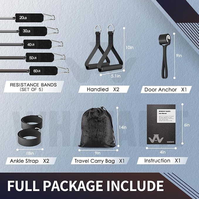 WHATAFIT Resistance Bands, Exercise Bands,Resistance Bands for Working Out, Work Out Bands with Handles for Men and Women Fitness, Strength Training Home Gym Equipment