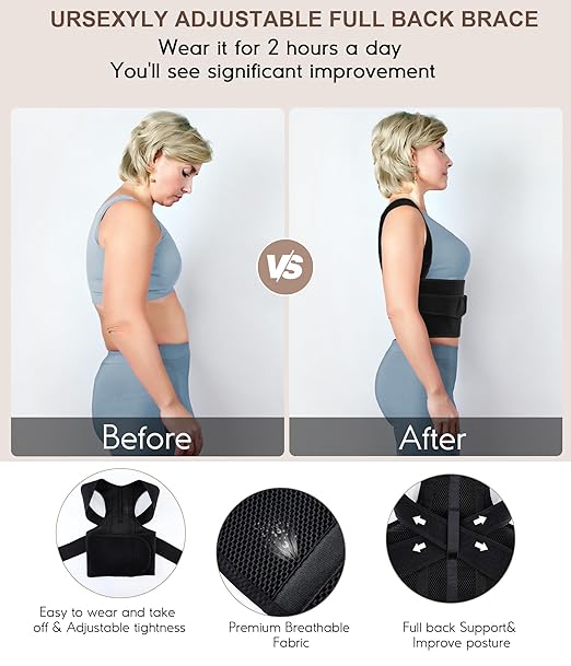 URSEXYLY Back Brace Posture Corrector for Women Adjustable Shoulder Straightener Full Back Support Upper and Lower Back Pain Relief,Spine Back Straightener Posture Corrector (Black, XX-Large)