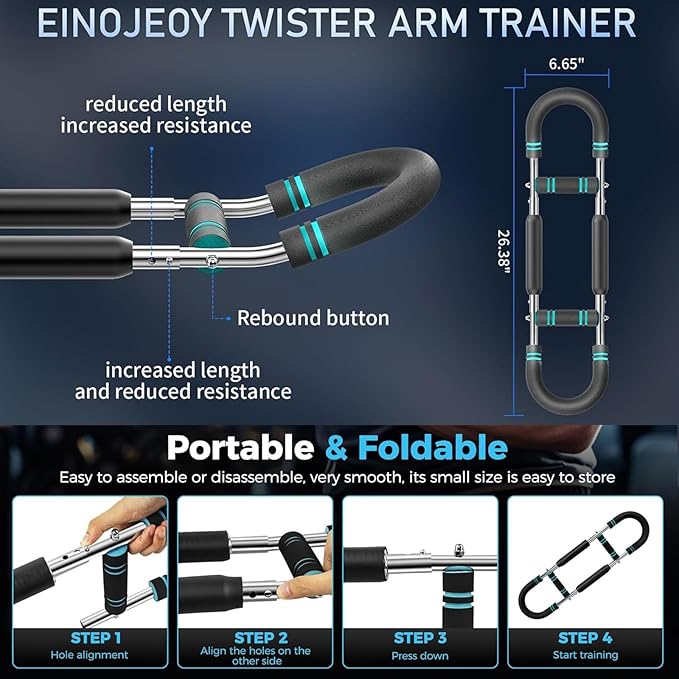 Twister Arm Trainer, Adjustable Chest Workout Equipment Upper Body Strength Training, Portable Power Twister Bar with Detachable Design, Arm Trainer, Home Gym & Travel Fitness Tool