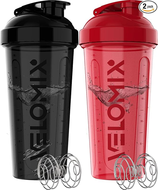 '-2 Pack- 28 oz Protein Shaker Bottles for Protein Mixes - 2x Wire Whisk | Leak Proof Shaker Cups for Protein Shakes | Protein Shaker Bottle Pack | Shakers for Protein Shakes - Black&Red