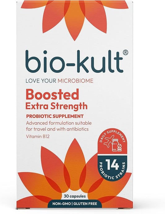 Bio-Kult Boosted Extra Strength Probiotic Supplement for Gut Health, Immune System Support and Your Digestive Tract, with Vitamin B12 – 30 Capsules