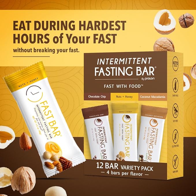Prolon Fast Bars | Keto, Gluten Free, Dairy Free, Plant Based Protein, For Intermittent Fasting | Developed to Not Break a Fast | Variety Pack | Nuts & Honey, Chocolate Chip, Coconut Macadamia, 24 Ct