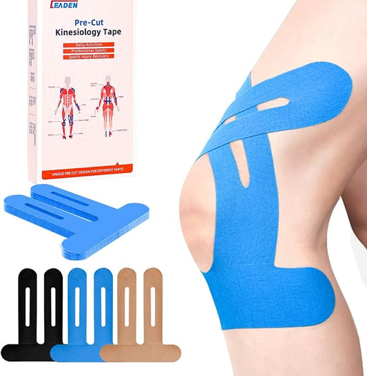 IEADEN Precut Kinesiology Tape for Knees, 20 Pcs - Knee Support & Stability, Knee Pain Relief Athletic Tape - Waterproof & Elastic, Breathable Hypoallergenic Latex-Free Tape, Blue