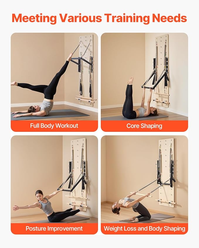 VEVOR Pilates Reformer Machine, Pilates Workout Equipment for Home Gym Studio Use, Pilates Bed with Dual Resistance- Spring & Cord, Reformer Set, Up to 400 LBS