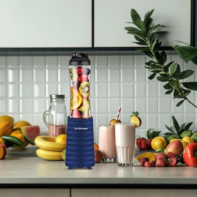 La Reveuse Smoothies Blender Personal Size 300 Watts with 18 oz BPA-Free Portable Travel Sports Bottle,Navy