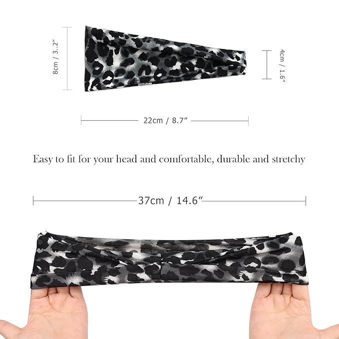 DRESHOW Yoga Running Leopard Headbands for Women Elastic Non-Slip Headbands Sports Workout Hair Bands 16 Pack