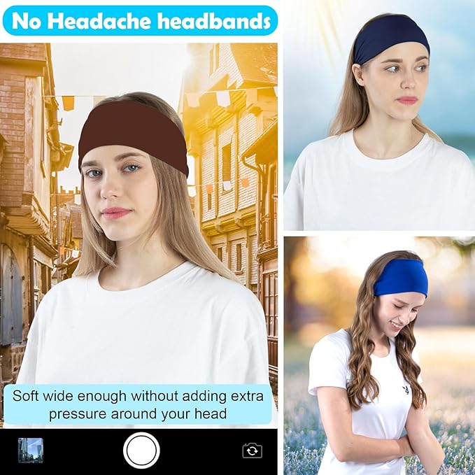 RITOPER Wide Headbands for Women Non Slip, Workout Yoga Running Womens Headband Boho Hair Bands for Women's Hair, Thick Sweat Head Bands Solid Head Wraps Bandana