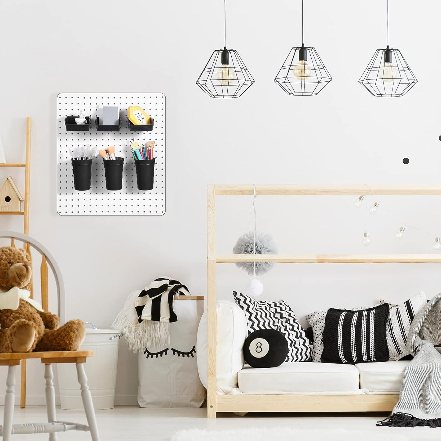 Yookeer 20 Pcs Pegboard Bins and Cups with Hooks and Loops Peg Assortment Organizer Accessories Various Tool Organizer Pegboard Baskets Set for Garage Workshop Workbench Office(Black)