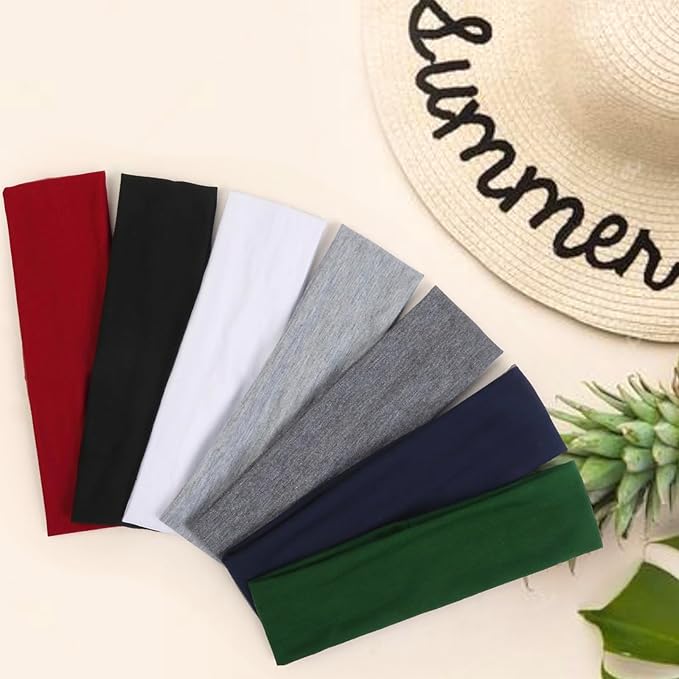 Trendy Elastic Headbands 7PCS - Soft Thick Cotton Cloth for Women's Hair Workout, Yoga, Running Sport