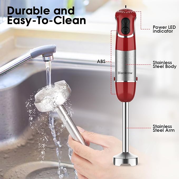 Powerful Immersion Blender 3.0, BPA-Free, 800W Electric Hand Blender with 12-Speed&Turbo, Stick Blender for Soup, Smoothie, Puree, Detachable Base, 304 Stainless Steel 3D Blades, Red