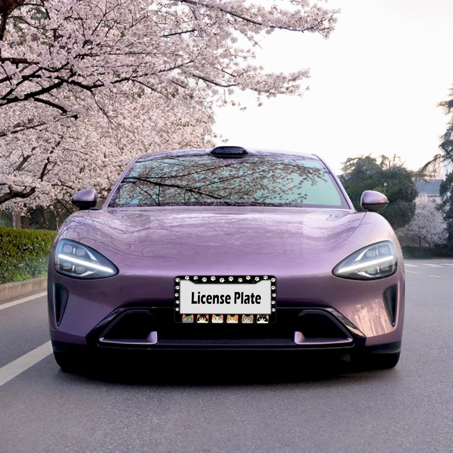 Cats Paw License Plate Frame, Cute Cartoon Cat Animal License Hloder Covers Tag, Metal Aluminum Rustproof Car Accessories for Us Canada Standard Women Men 2 Holes with Screw Caps