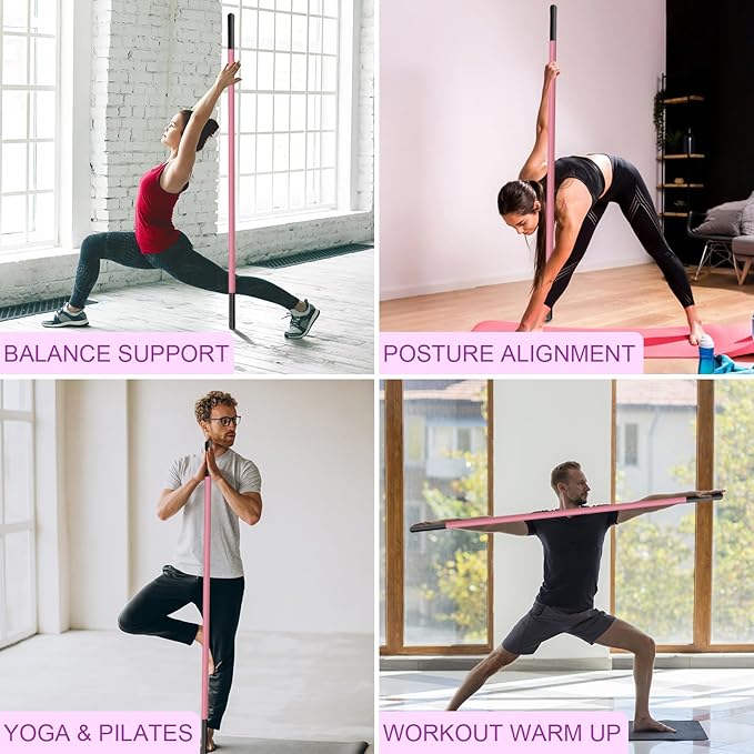 5ft Yoga Stick - Sturdy Steel Adjustable Stretching Stick for Mobility,Flexibility & Balance | Non-Slip Ends & Foam Handles | Exercise Pole for Fitness,Physical Therapy,Posture Correction