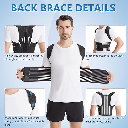 Back Brace Posture Corrector for Women & Men, Shoulder Straightener, Improve Posture Lumbar, Adjustable Full Back Support, Hunchback Correction, Upper and Lower Back Pain Relief, Scoliosis, Spine Corrector(XX-Large)