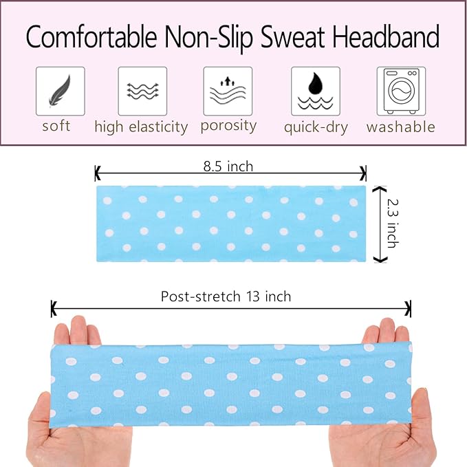 Leeven 6 Pack Headbands for Women Non Slip Soft Elastic Floral Hairbands Soft Fabric Stripe Head Bands for Girls Heart Headbands