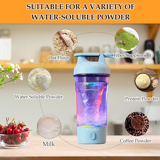 JOTER & LIBEAR Electric Shaker Bottle, Portable USB Rechargeable Protein Shake Mixer, Shaker Bottles for Protein Mixes and Meal Replacement Shakes, BPA Free, Waterproof, 25 oz (Blue)