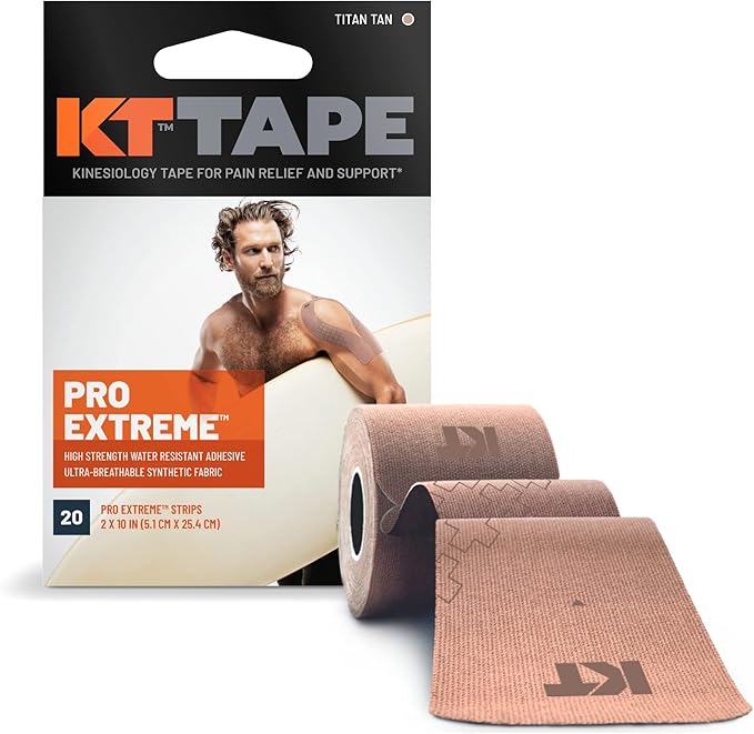 KT Tape, Pro Extreme Synthetic Kinesiology Athletic Tape, 20 Count, 10” Precut Strips