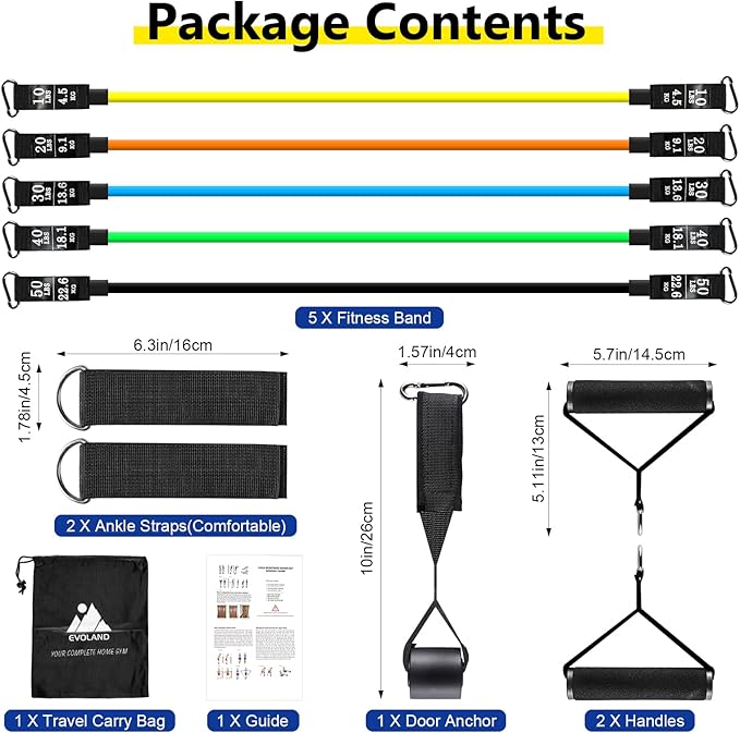 Resistance Bands Set, Workout Bands with Handles, Door Anchor, Ankle Straps and Carry Bag, Exercise Bands for Shape Body and Home Workouts