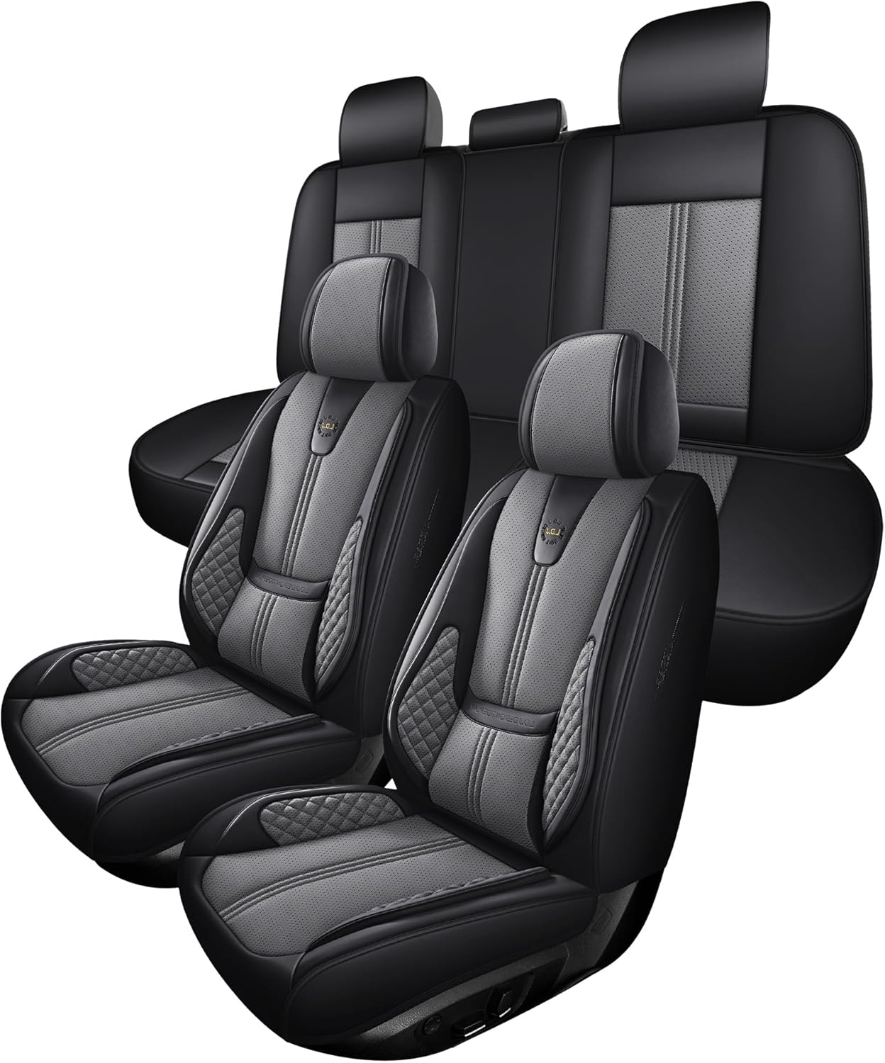 Car Seat Covers Front Only, Black Seat Cover for Cars Compatible Airbag, Easy Install Luxury Leather Automotive Seat Covers with Lumbar Support, for Car, Truck, SUV, Grey