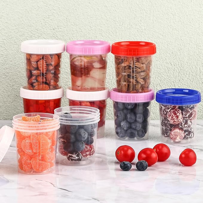 XSEINO 24 Pack 4oz Salad Dressing Container to Go,Small Transparent Containers with Leakproof & Screw Lids, Microwave & Dishwasher Safe, Reusable and Stackable