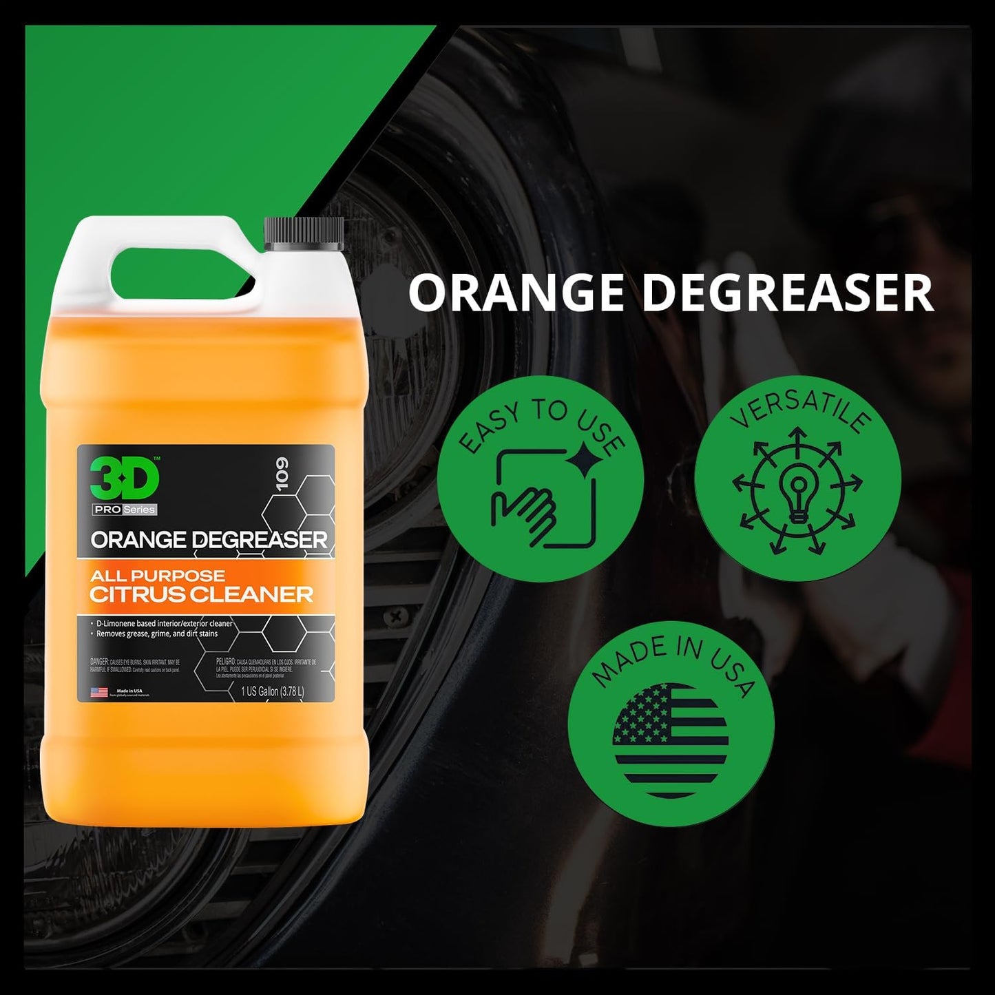 3D Orange Degreaser – Citrus-Based Car Cleaner for Oil, Grease, Grime & Adhesives – Water-Based, Non-Corrosive, Eco-Friendly, Interior & Exterior Use - 1 Gallon