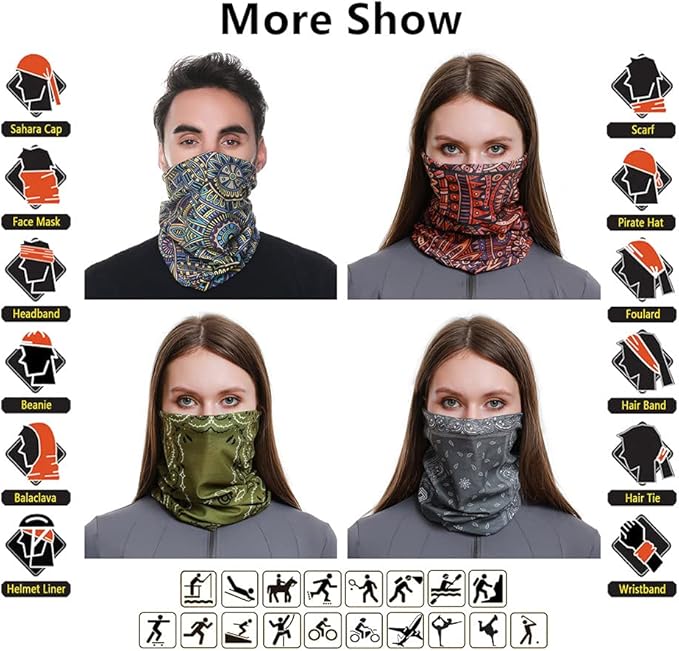 Neck Gaiter Headband Headwear Head Wrap Face Mask Magic Scarf Bandana for Men and Women