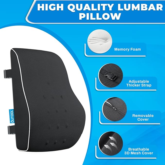 Elegant Lumbar Support Pillow for Office Chair - Fathers Day,Birthdays Gifts for Women Men, Ergonomic Back Support with Breathable 3D Mesh Cover, Suited for Office Chairs, Gaming Chairs (Black)