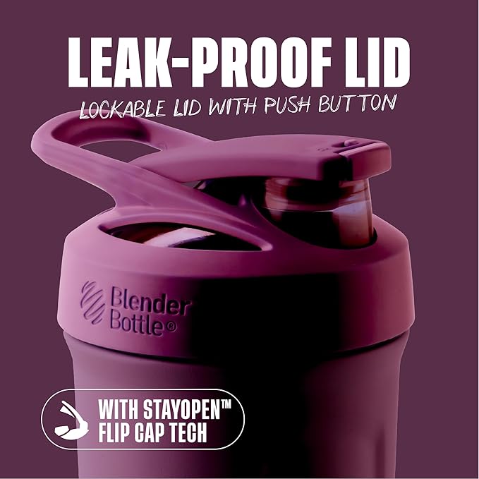 BlenderBottle Sport Insulated Stainless Steel Shaker Bottle with Wire Whisk, 24-Ounce, Plum – Protein Shakes & Hydration for Athletes & Fitness Enthusiasts, Easy Mixing, Keeps Drinks Cold, Lockable Lid