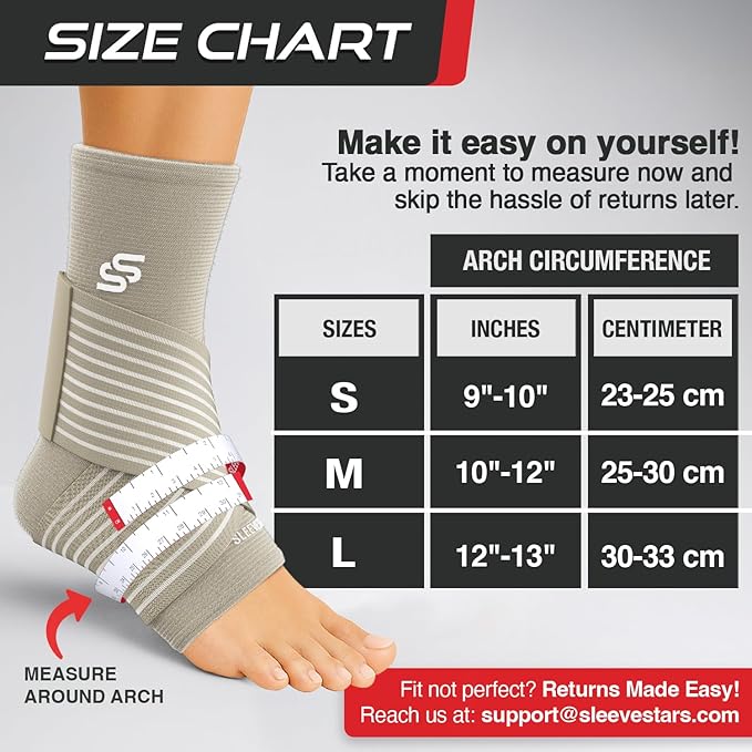 Sleeve Stars Ankle Brace for Women & Men, Ankle Wrap for Sprain, Compression Sleeve for Plantar Fasciitis Relief, Easy Customizable Support: w/ Removable Strap (Pair/M:10"-12"/Beige)