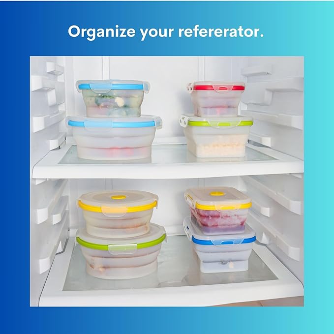 Collapsible Silicone Food Storage Containers, BPA Free, Microwave, Freezer and Dishwasher Safe, Lunch, Meal Prep, Travel, Space-Saving, Set of 5