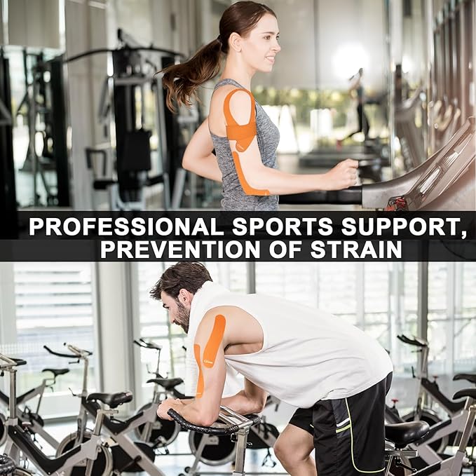 CKeep Kinesiology Tape, 2 Rolls Cotton Latex Free Hypoallergenic Elastic Precut Strips, 2 Inch Wide Waterproof Athletic Tape for Knees Pain Injuries Sprains, Orange