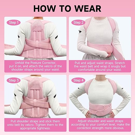 Back Brace Posture Corrector for Women, Adjustable Shoulder Straightener for Upper and Lower Back Pain Relief, Full Back Support Hunchback, Spine Corrector Pink - X-Large