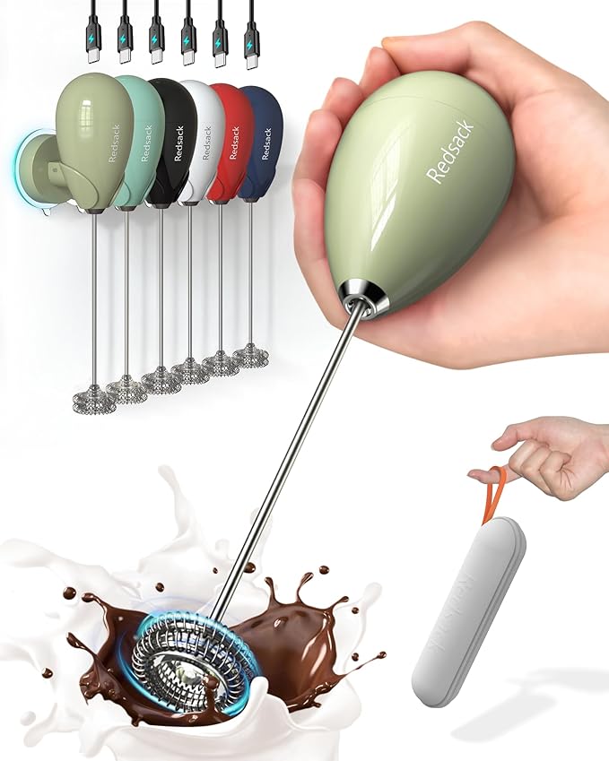 Milk Frother Handheld with Case,USB C Rechargeable Frother Wand for Coffee, Portable Electric Whisk with Stand,Waterproof Hand Drink Mixer Travel for Lattes, Cappuccino, Matcha, Egg (Olive Green)