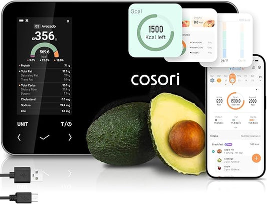 COSORI Smart Digital Food Kitchen Scale with Nutritional Calculator, On-Screen Nutrient Info, Free App for Calorie & Macro Tracking, AI Scan, Personal Goals, for Weight Loss and Keto, 11lb/5kg