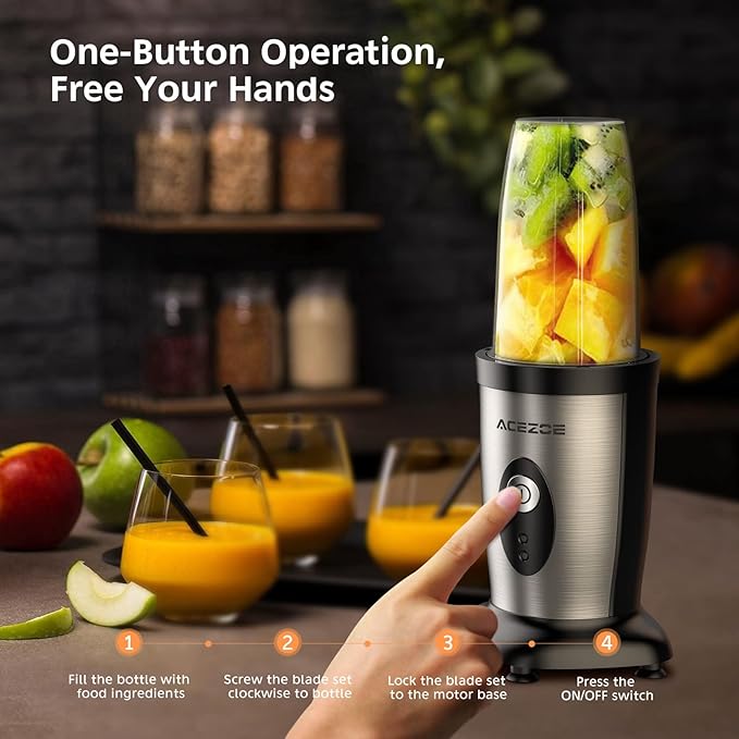 Personal Blender Shakes and Smoothies, 3D 6-leafs, 850W Portable Blender, One-Button Mixer, 2x17oz Personal Blender Bottle, BPA Free Kitchen, baby food, Grinding, Juice