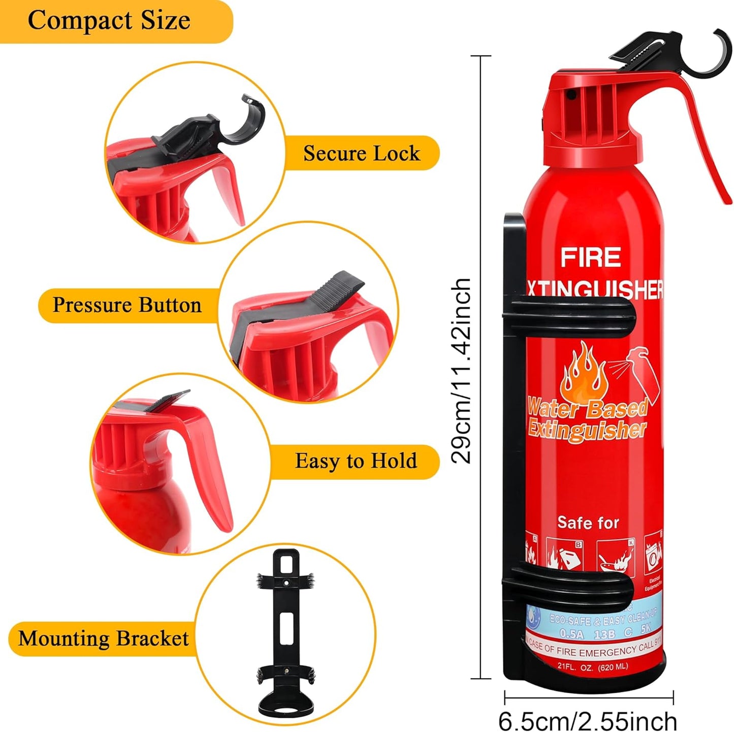 Fire Extinguisher for Home with Mount, 4 Pack Upgraded 8-in-1 Portable Fire Extinguishers For Vehicle Car Boat Marine Kitchen Emergency Supplies, Water-Based Extinguisher For A, B, C, K Fire Types