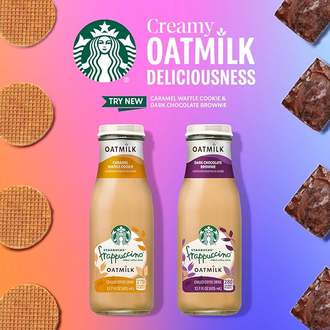 Starbucks Oatmilk Frappuccino, Coffee Drink, Caramel Waffle Cookie Oat Milk, 13.7 fl oz Bottles (12 Pack), Iced Coffee