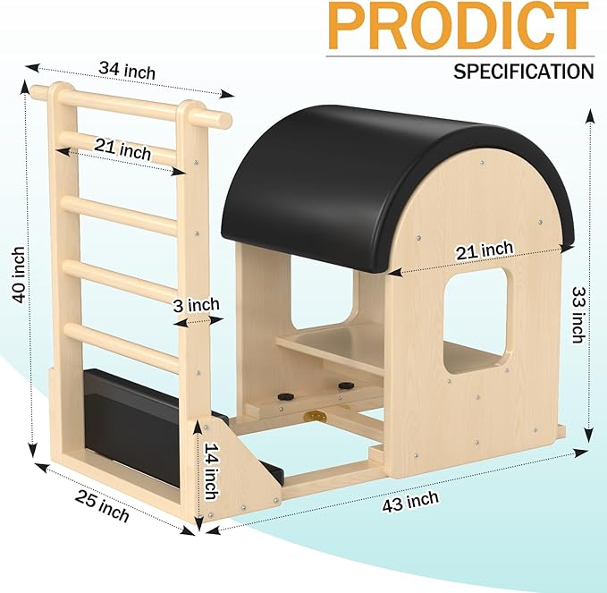 Pilates Ladder Barrel, Wooden Spine Corrector Pilates Machine for Home Workout, Pilates Arc for Balance, Core Strengthening and Stretching-9T2pw9