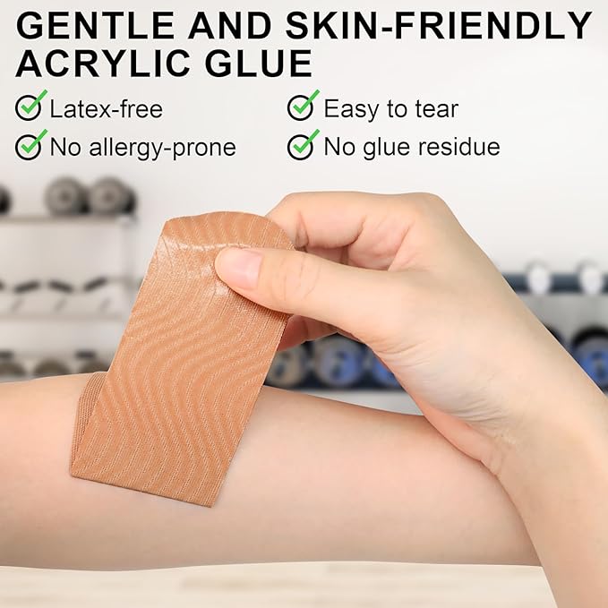 CKeep Kinesiology Tape, 2 Rolls Cotton Latex Free Hypoallergenic Elastic Precut Strips, 2 Inch Wide Waterproof Athletic Tape for Knees Pain Injuries Sprains, Beige