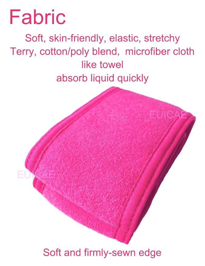 EUICAE Hairband, Pack of 6 - Hot Pink Spa Headband, Adjustable Size, Soft Terry Cloth, Washer & Dryer Friendly, Makeup, Sport, Hair Care, Salon, Gym, Yoga, Dance, Adults
