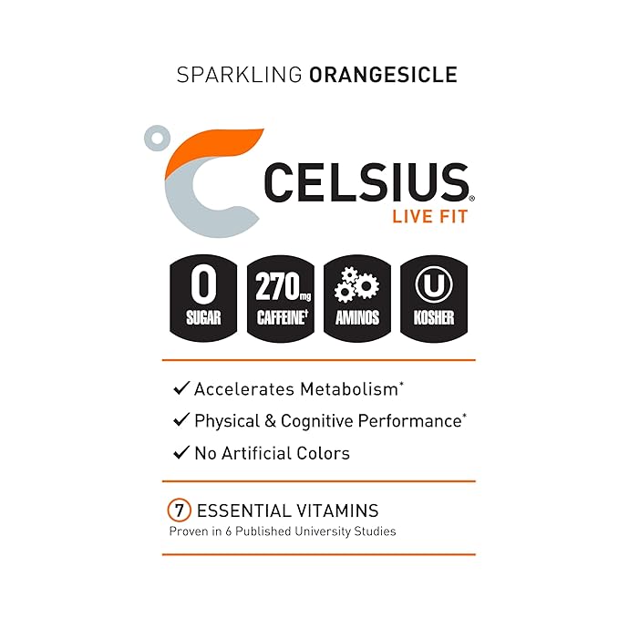 CELSIUS ESSENTIALS™ Sparkling Orangesicle, Sugar Free Performance Energy Drink, 16 Fl Oz (Pack of 12)